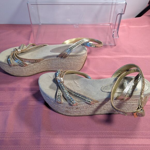 Gianni Bini Gold Sequin Ankle Strap Platform Sandals - Picture 9 of 14